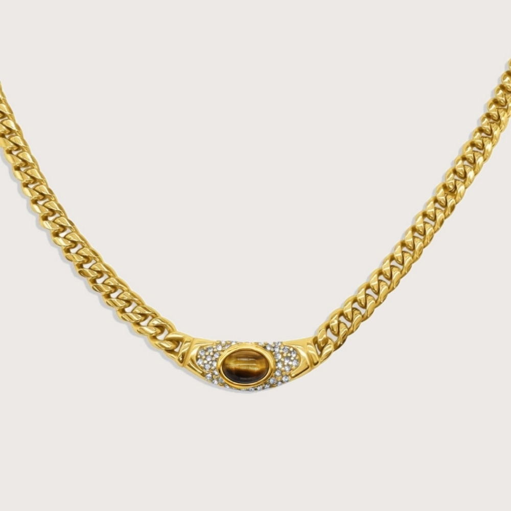 Raena Stones Cadena Bella Necklace - Gold Tigereye New NIB